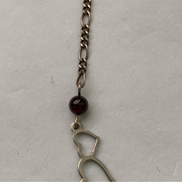 HEART Necklace 925 Sterling Silver Garnet Pearl Multi 3 Heart Spaced 16”L VTG - Picture 7 of 11